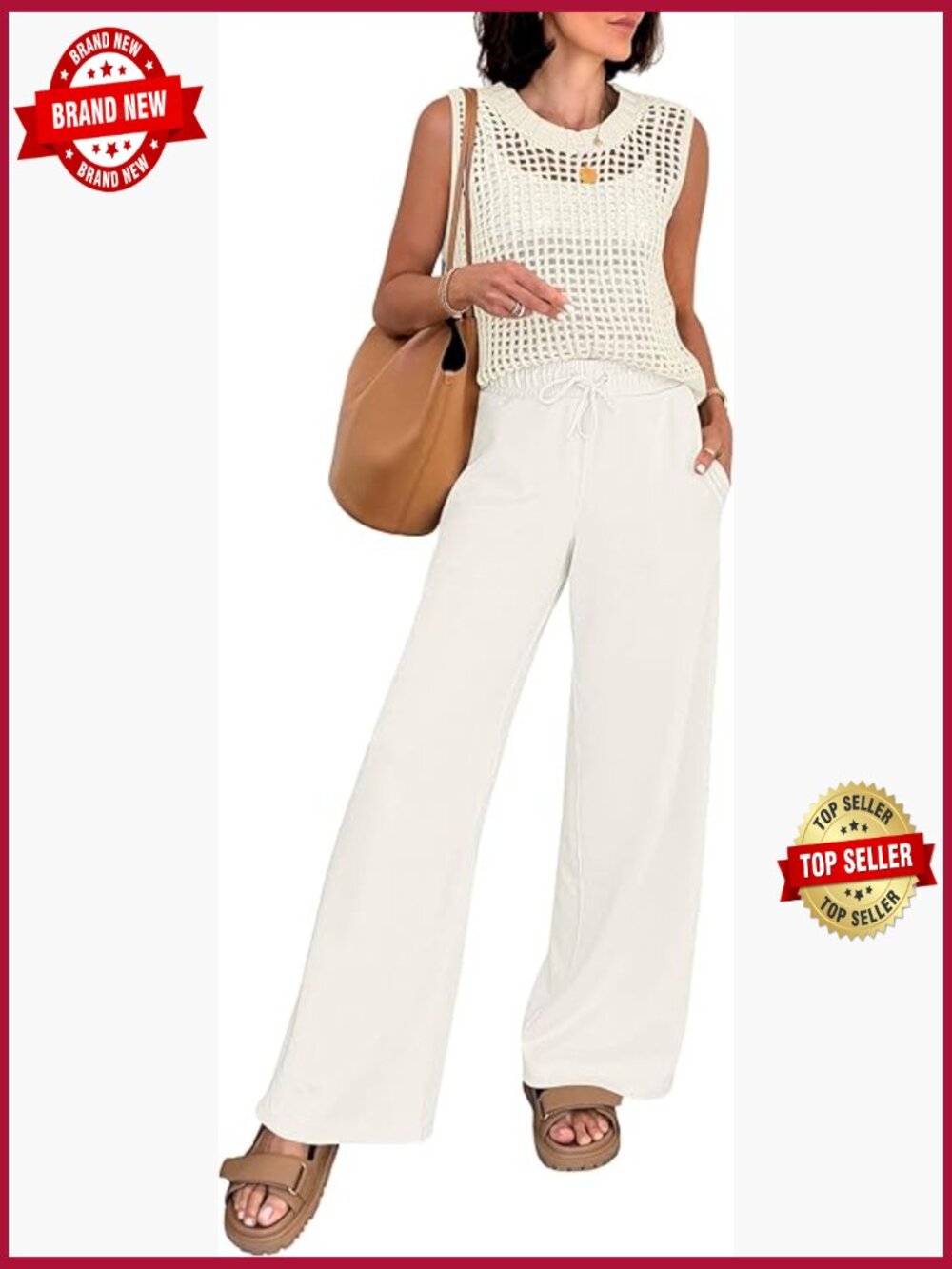 Women's 2 Piece Matching Lounge Set Sleeveless Sweater Vest Wide Leg Pants